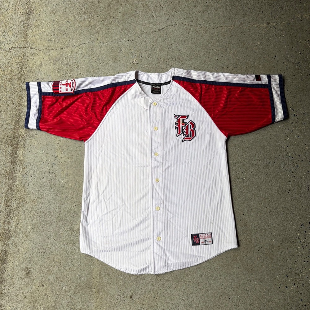 Vintage FUBU Baseball Jersey White Red Pinstripe 05 Hip Hop Streetwear Large